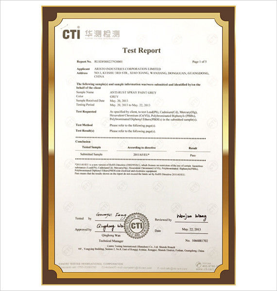 China Aristo Industries Corporation Limited Certificações